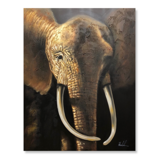 Een schilderij met een olifant