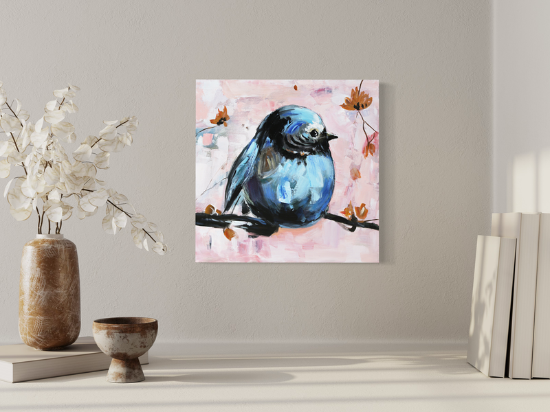 Een schilderij met een vogel