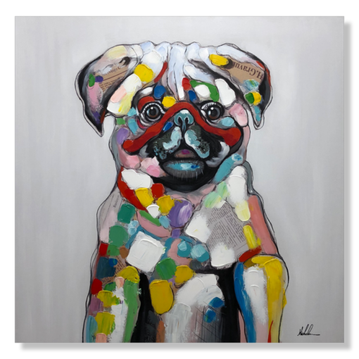 Een schilderij met een hond