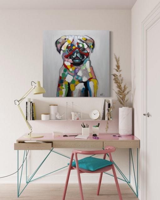 Een schilderij met een hond