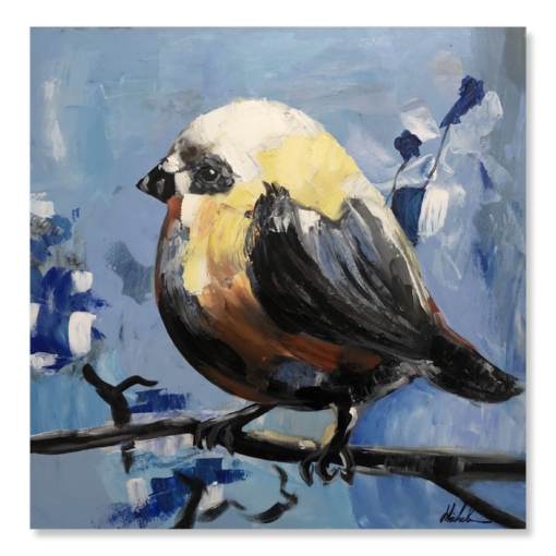 Een schilderij met een vogel