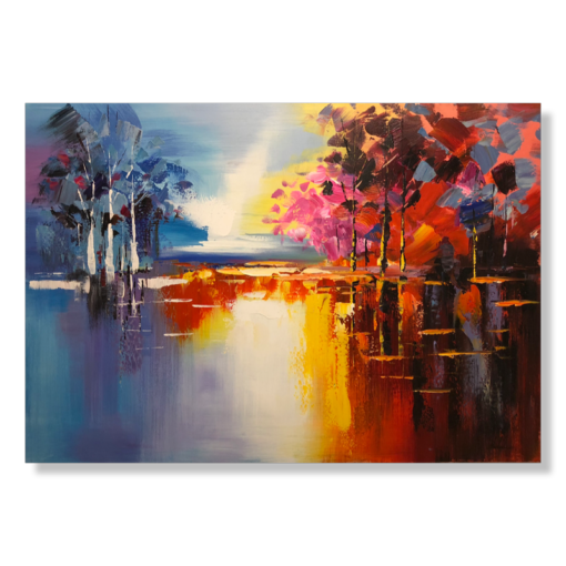 Een schilderij met een landschap