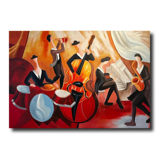 Een schilderij met een band