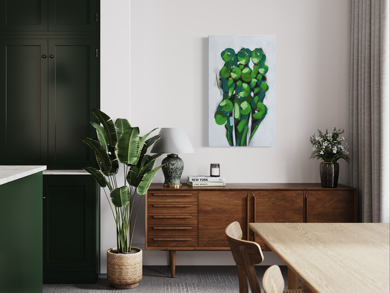 Een abstract schilderij in groen