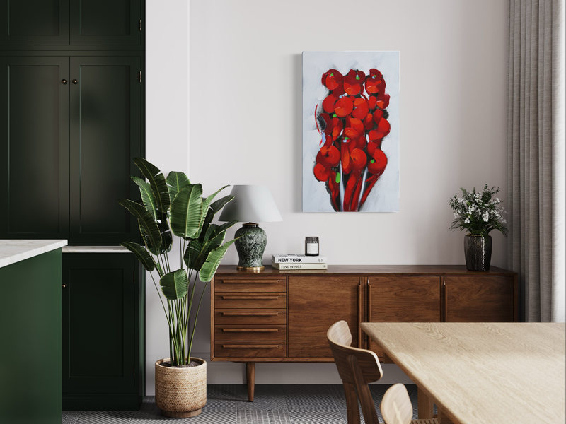 Een abstract schilderij in rood