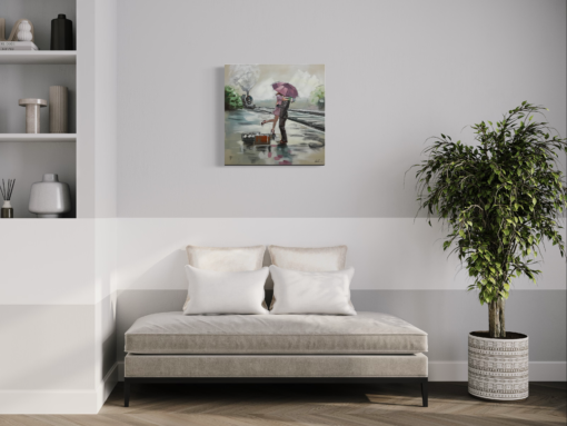 Een schilderij met een verliefd stel