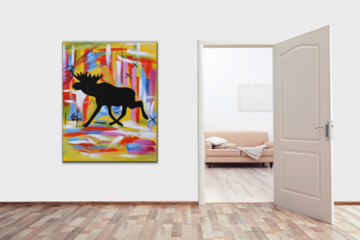 Een schilderij met een eland