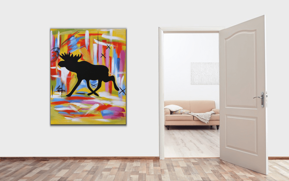 Een schilderij met een eland