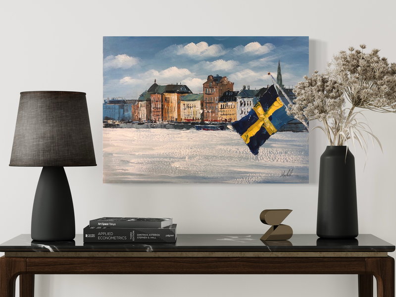 Een schilderij met een Stockholm-motief