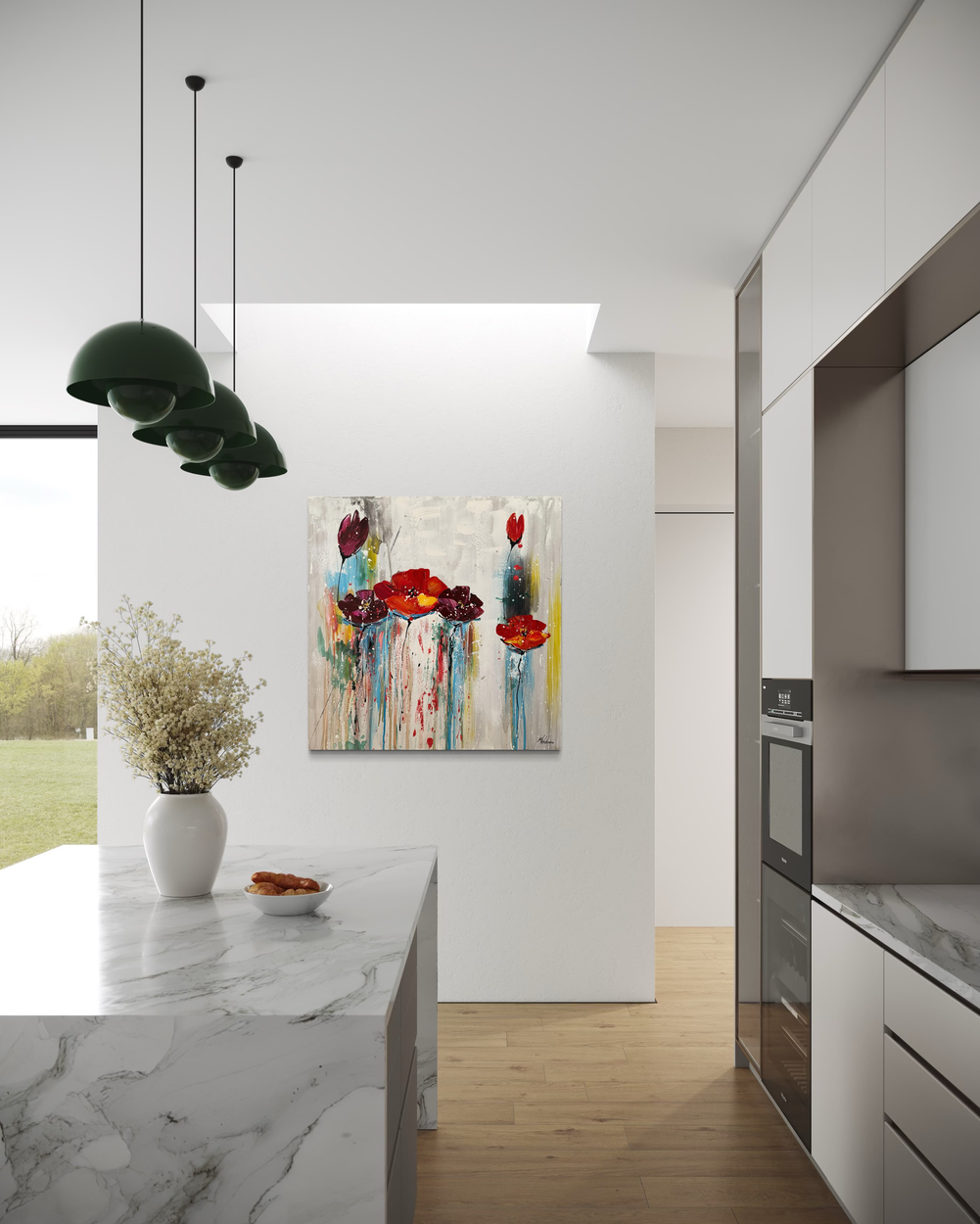 Een schilderij met bloemen