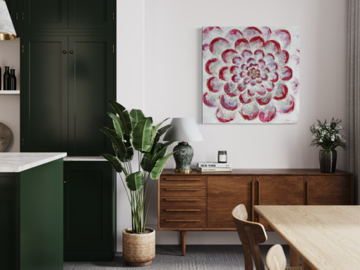 Een schilderij met rode kleuren