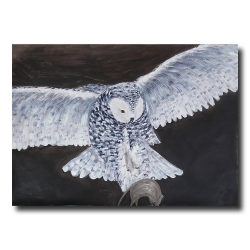 Een schilderij met een uil