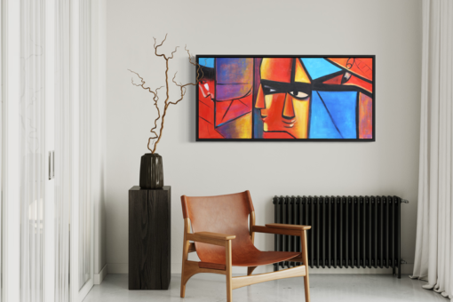 Een schilderij van gezichten