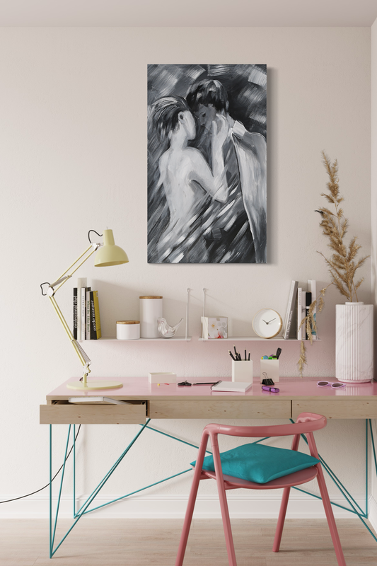 Een schilderij van een verliefd stel