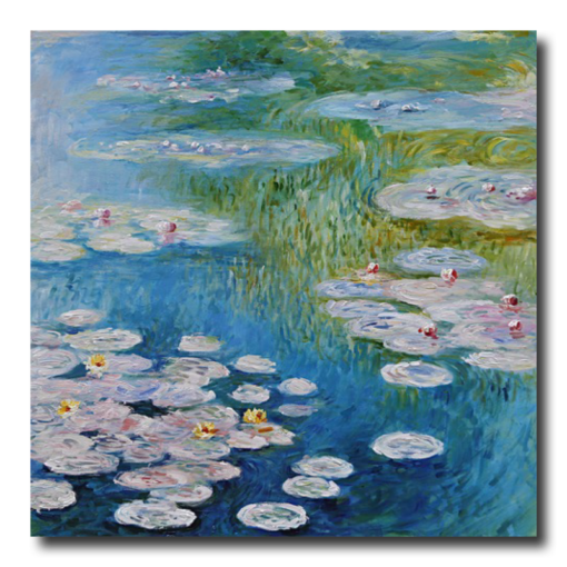 Een schilderij met waterlelies