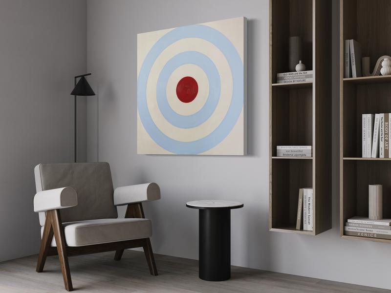 Een schilderij met een roos