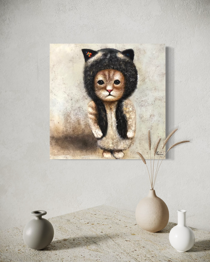 Een schilderij met een kat