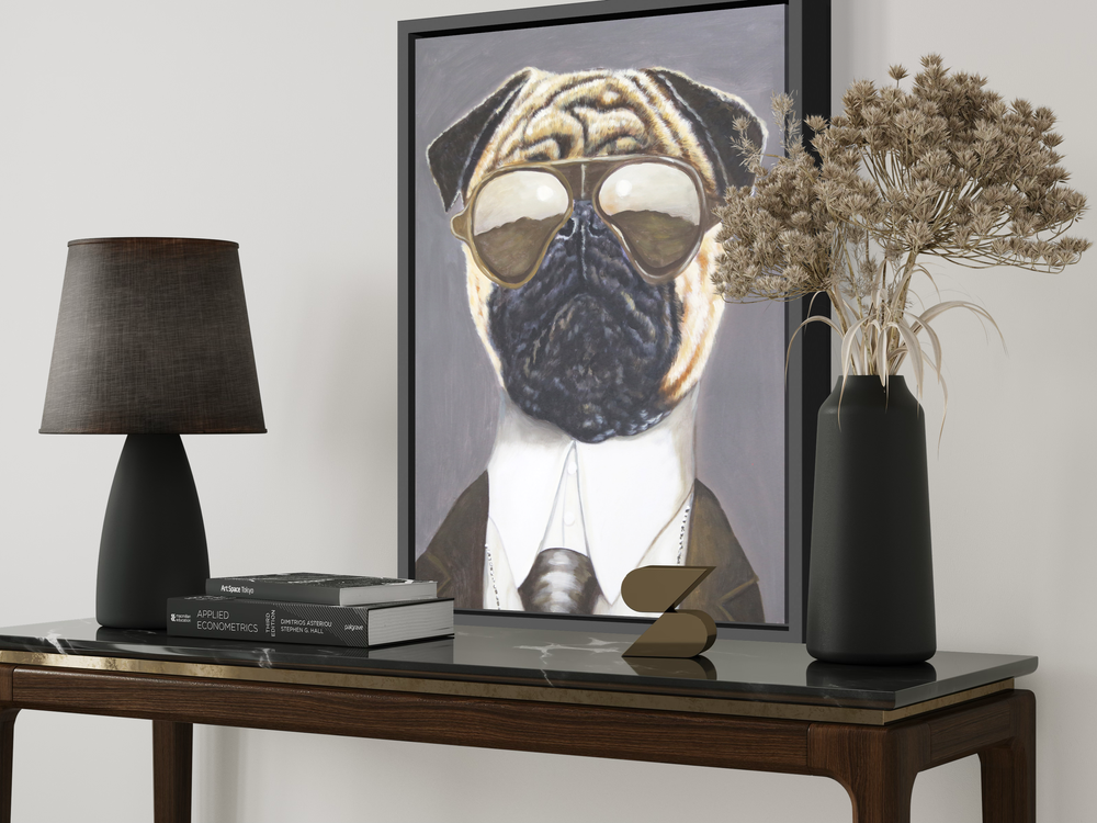 Een schilderij met een hond