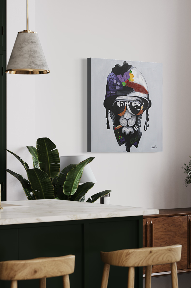 Een schilderij met een kat