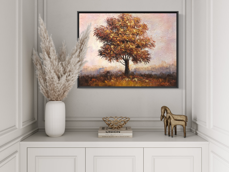 Een schilderij met een boom