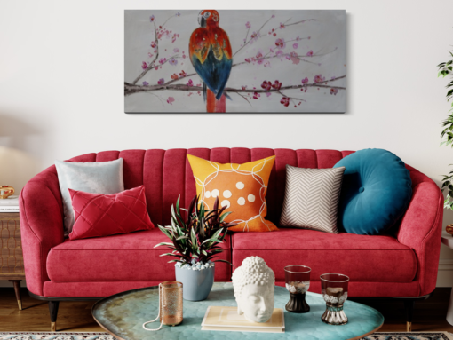 Een schilderij met een papegaai