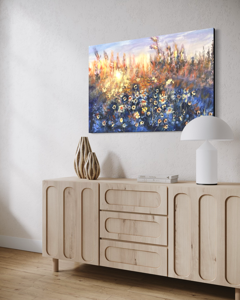 Een schilderij van een prachtige zonsopgang