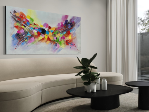 Een abstract en kleurrijk schilderij