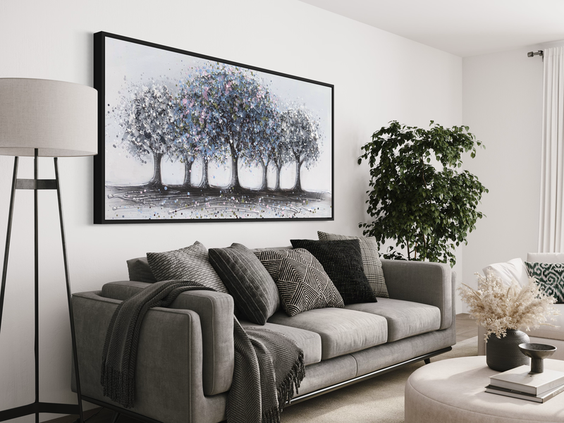 Een schilderij met bomen