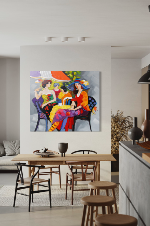 Een schilderij van discussiërende vrouwen