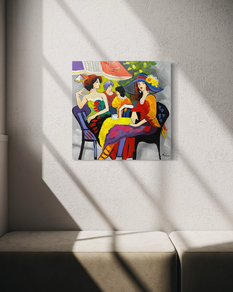 Een schilderij van discussiërende vrouwen