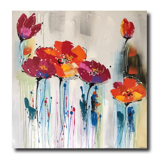 Een schilderij met bloemen