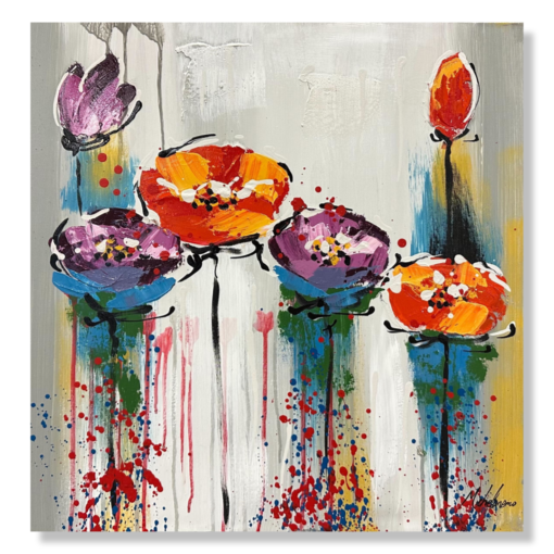 Een schilderij met bloemen
