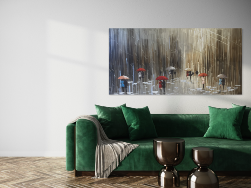 Een schilderij van paraplukunst