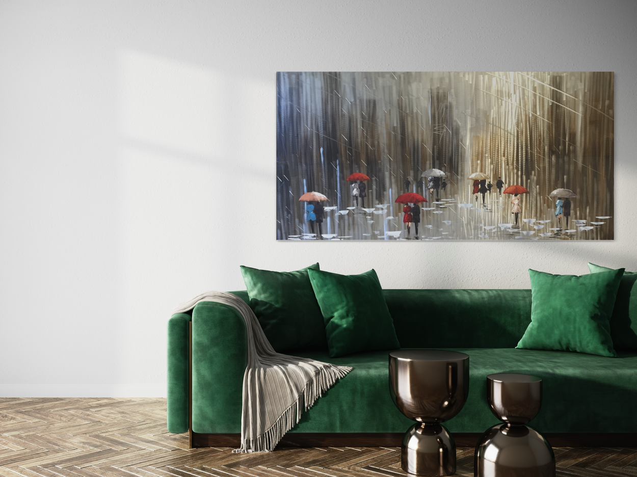 Een schilderij van paraplukunst