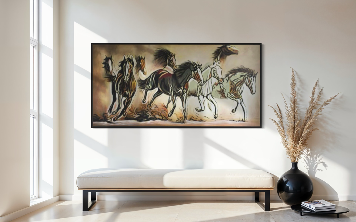 Een schilderij met paarden