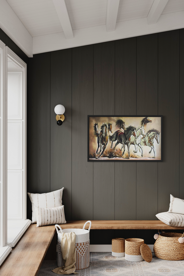 Een schilderij met paarden