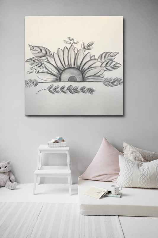 een eenvoudig schilderij met bloemen