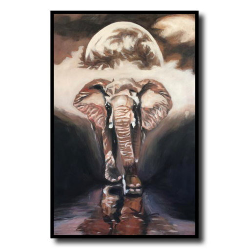 Een schilderij met een olifant