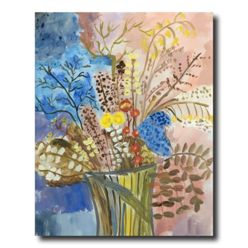 Een schilderij met bloemen