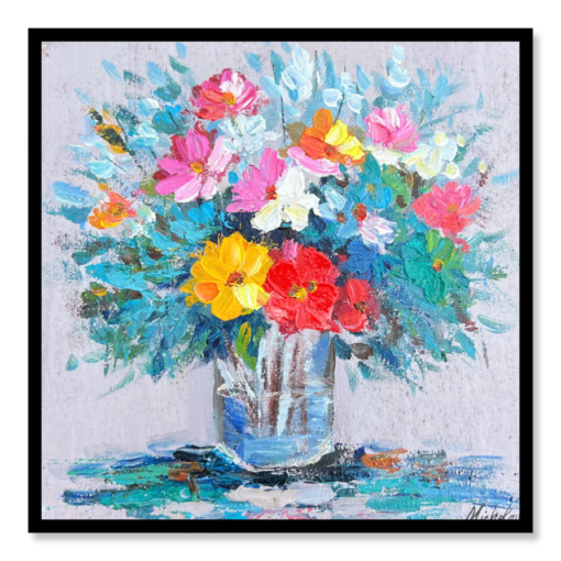 Een schilderij met een boeket