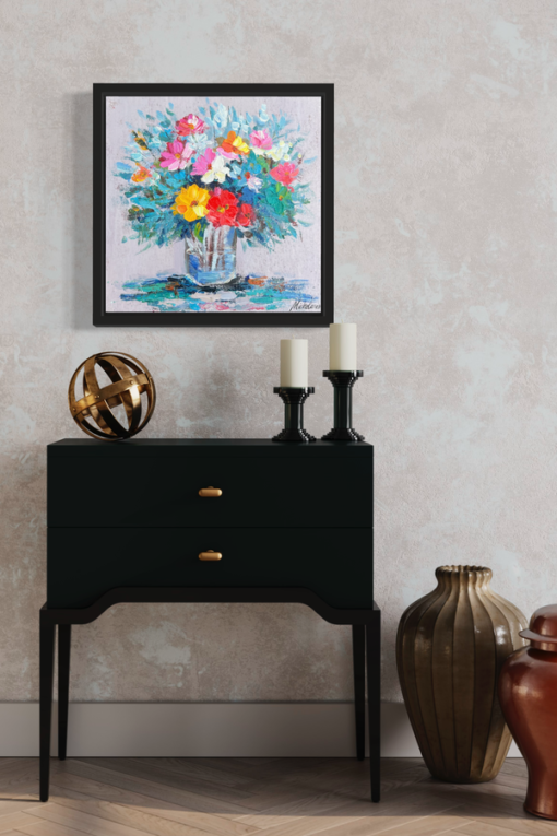Een schilderij met een boeket