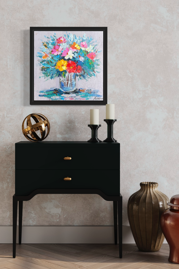 Een schilderij met een boeket