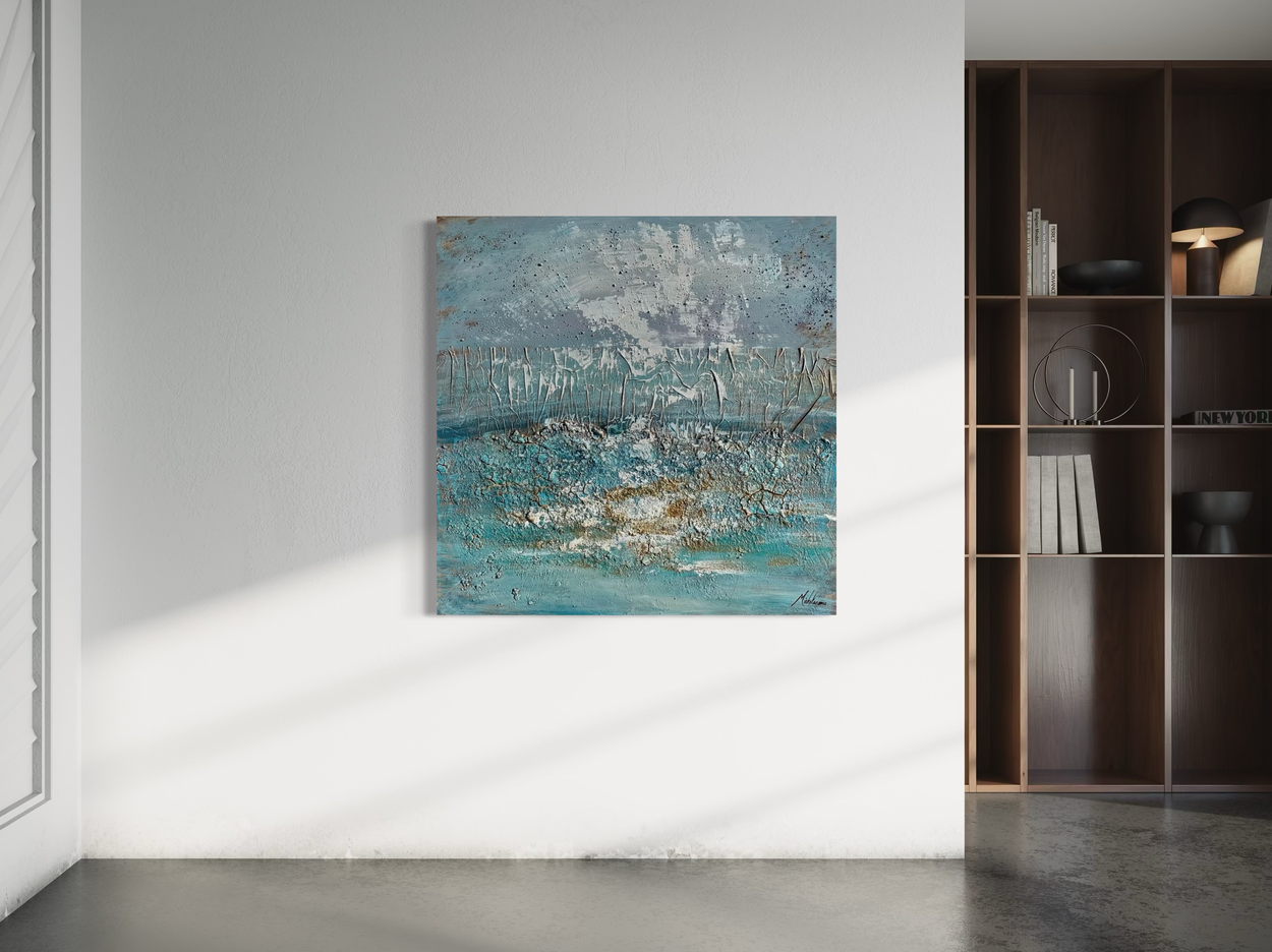 Een schilderij met een abstract motief