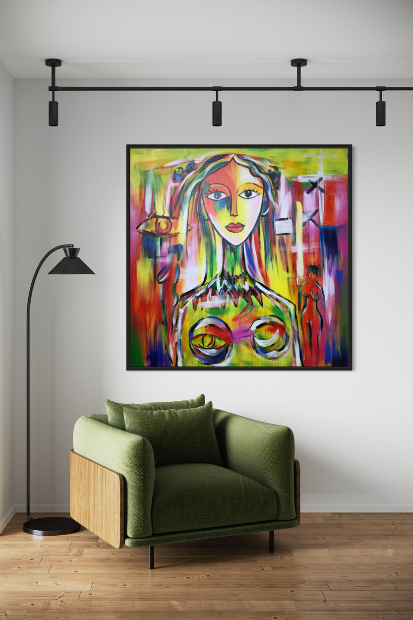 Een schilderij van een vrouw