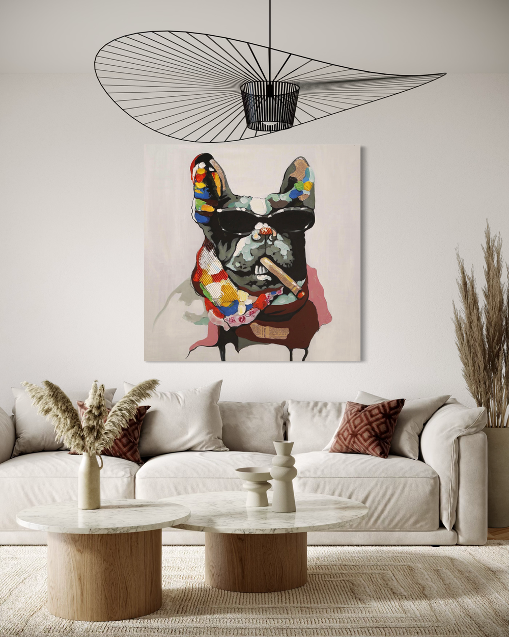 Een schilderij met een hond