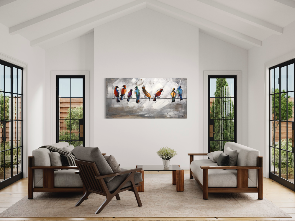 Een schilderij met vogels