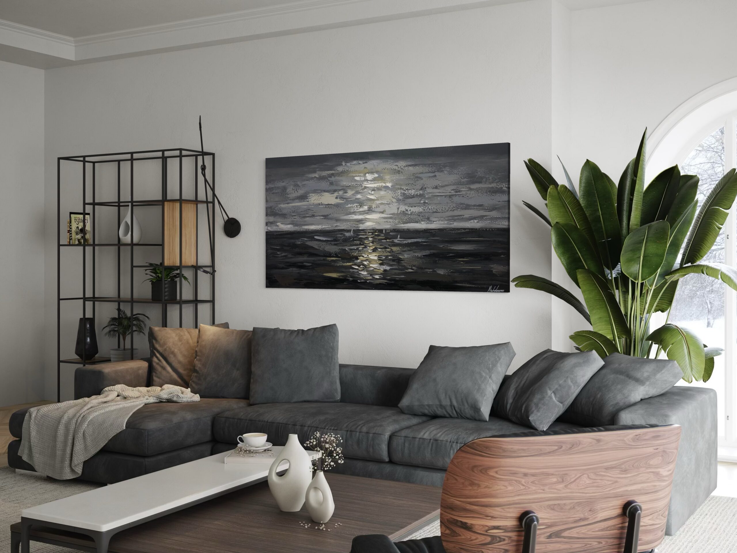 Een schilderij met zeemotief