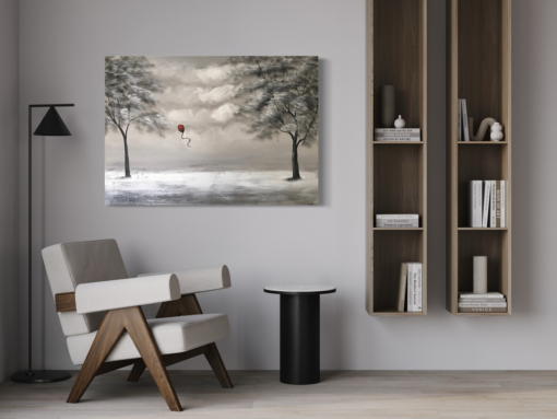 Een schilderij met een rode ballon