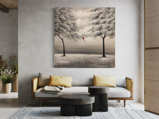 Een schilderij met een rode ballon