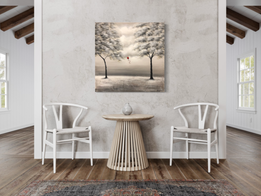 Een schilderij met een rode ballon